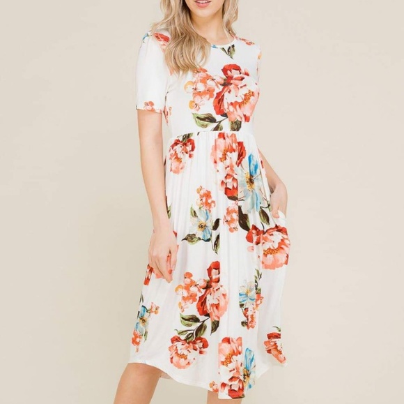 cream floral midi dress